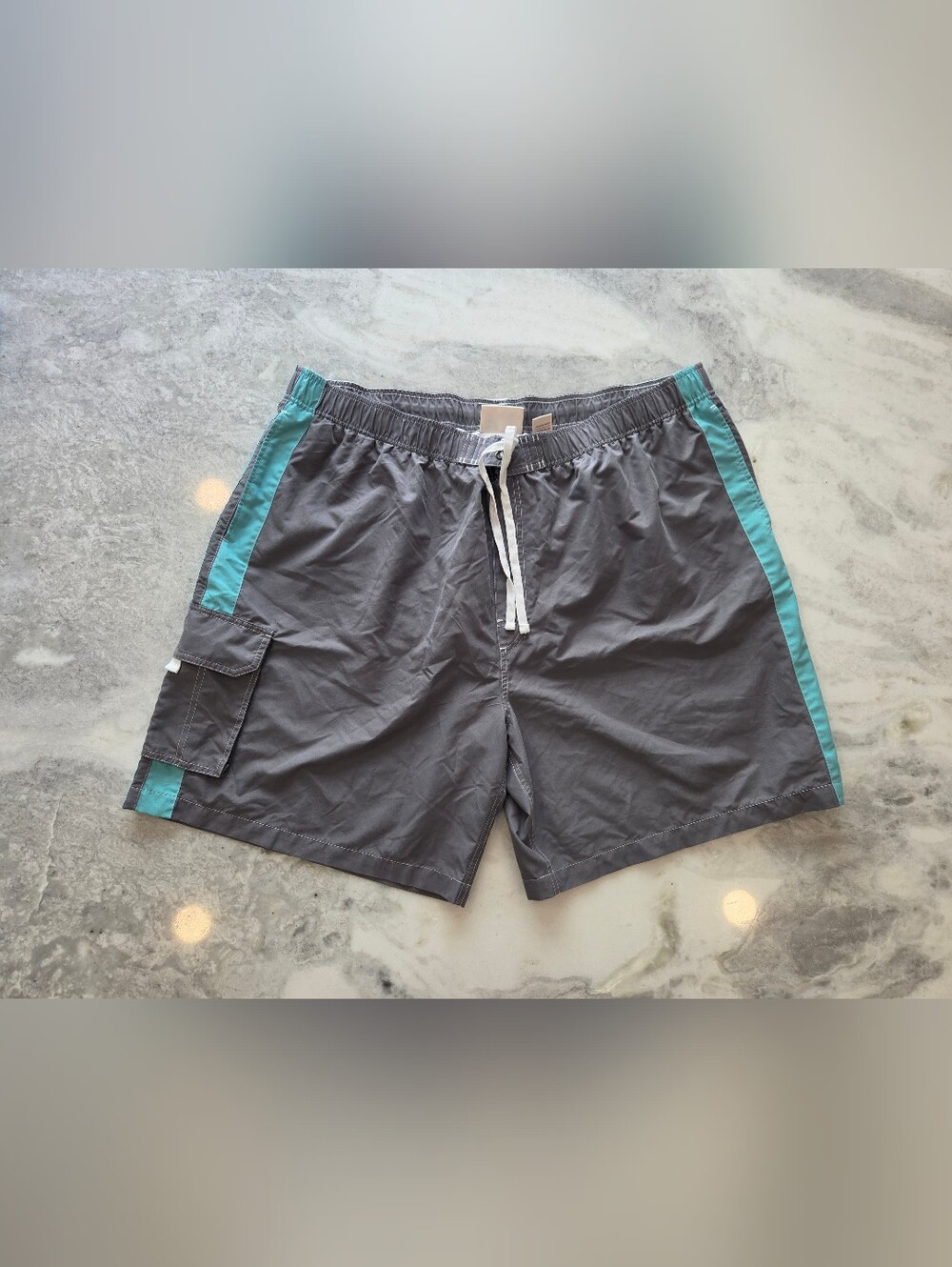 True Nation Men's Gray Swim Board Shorts with Teal Side Panels